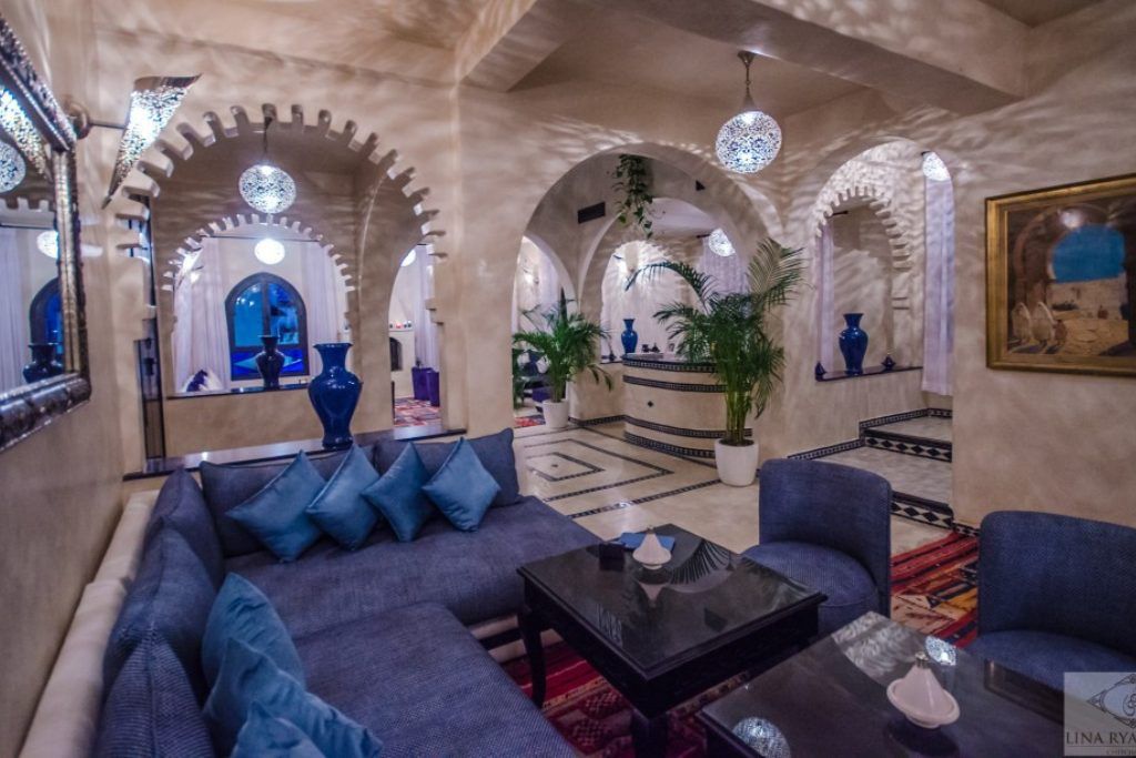 A lounge in the common area of the Lina Ryad & Spa.