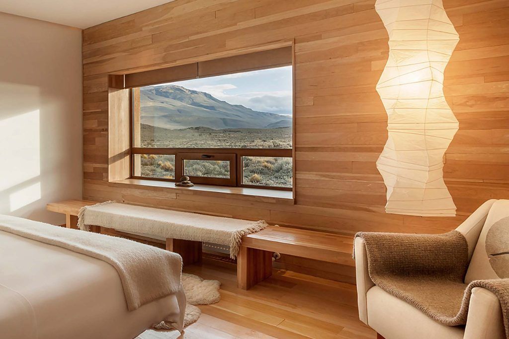 One of the rooms at Tierra Patagonia overlooking the steppe.