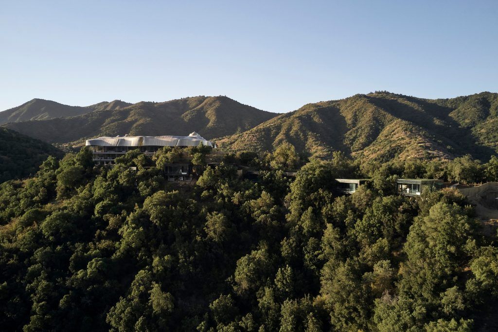 An exterior aerial view of Vik Chile in the mountains.