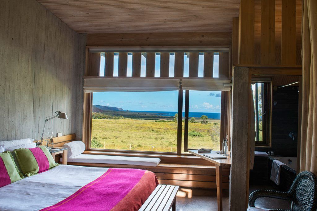 One of the rooms at Explora Rapa Nui overlooking the ocean.