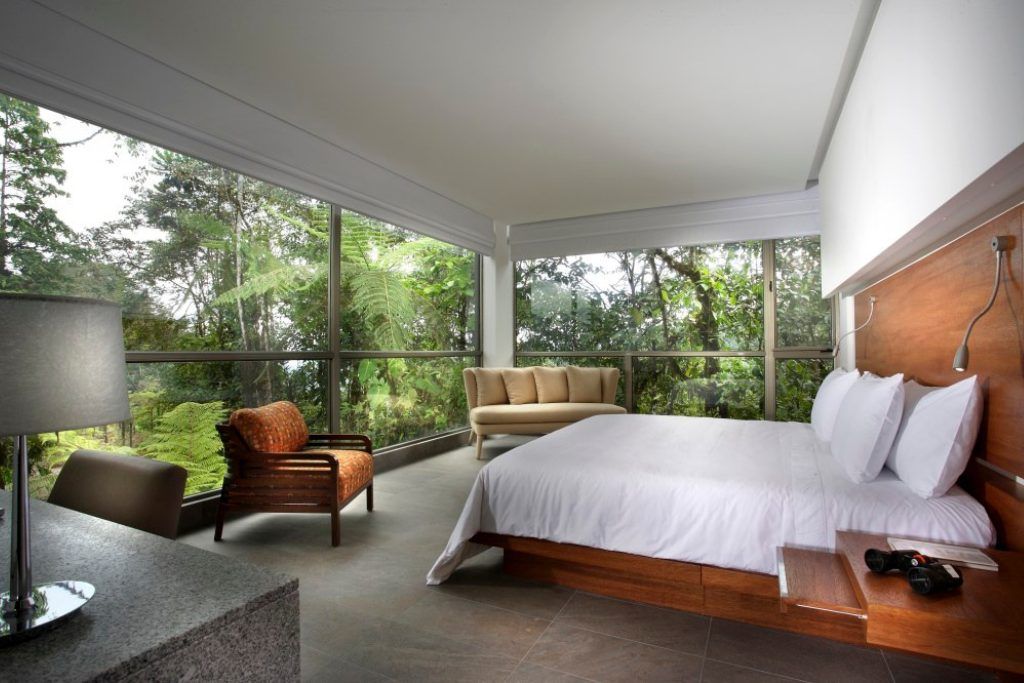 A room overlooking the cloud forest at Mashpi Lodge.