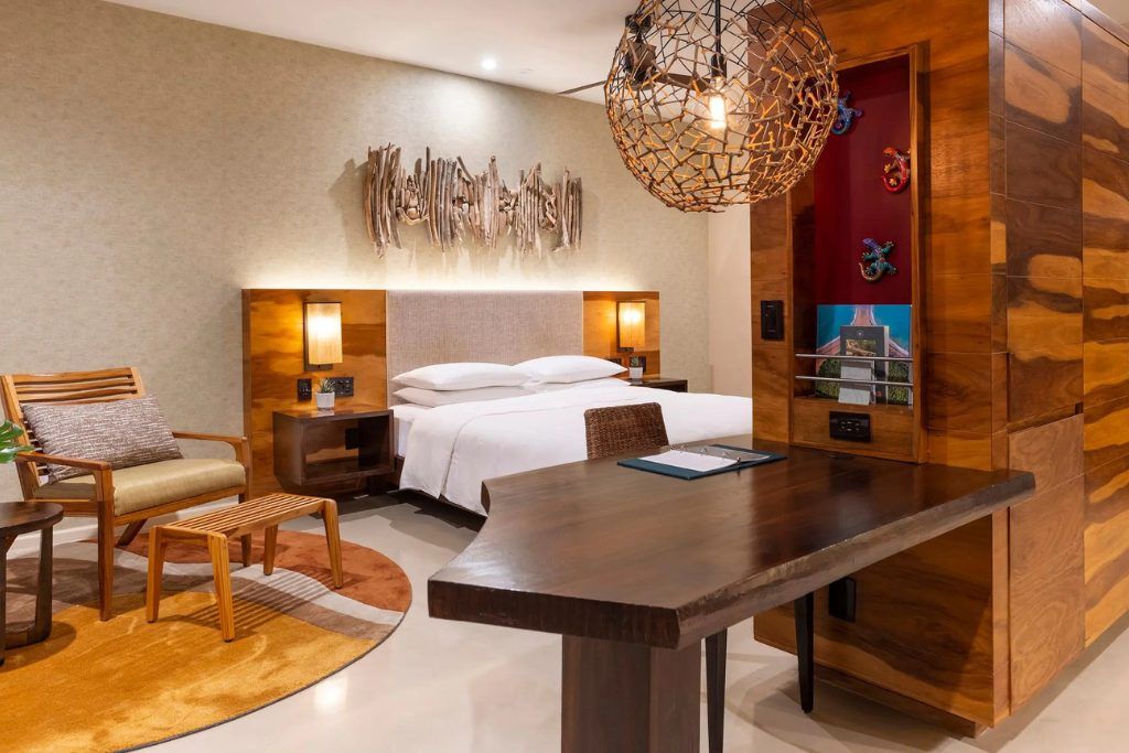 One of the rooms with wooden accents at Andaz.