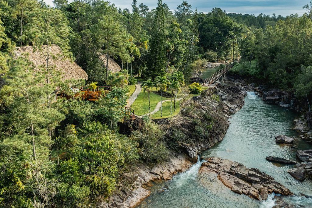 The shoreline at Blancaneaux Lodge in the Maya Mountains