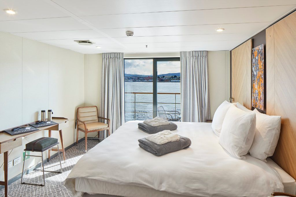 One of the cabins with a balcony on the Magellan Explorer.