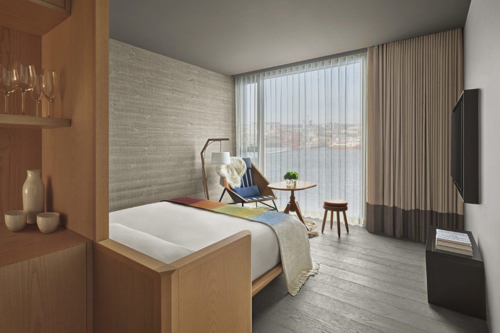 One of the rooms at the Reykjavik EDITION overlooking the harbor.