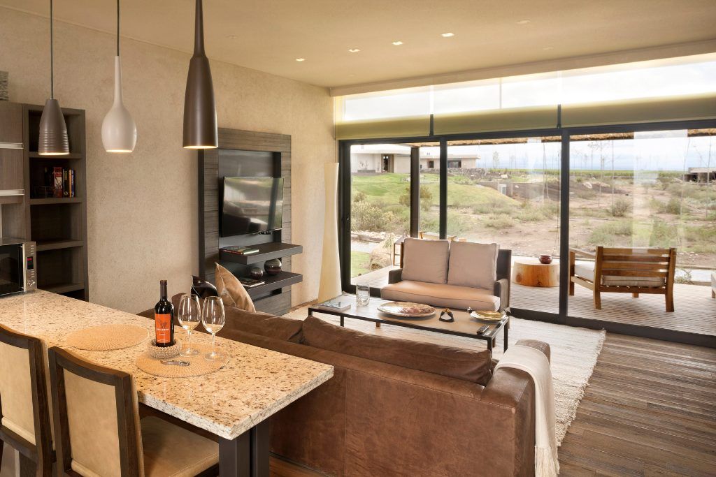 The living space in one of the rooms at The Vines Resort & Spa in Mendoza.
