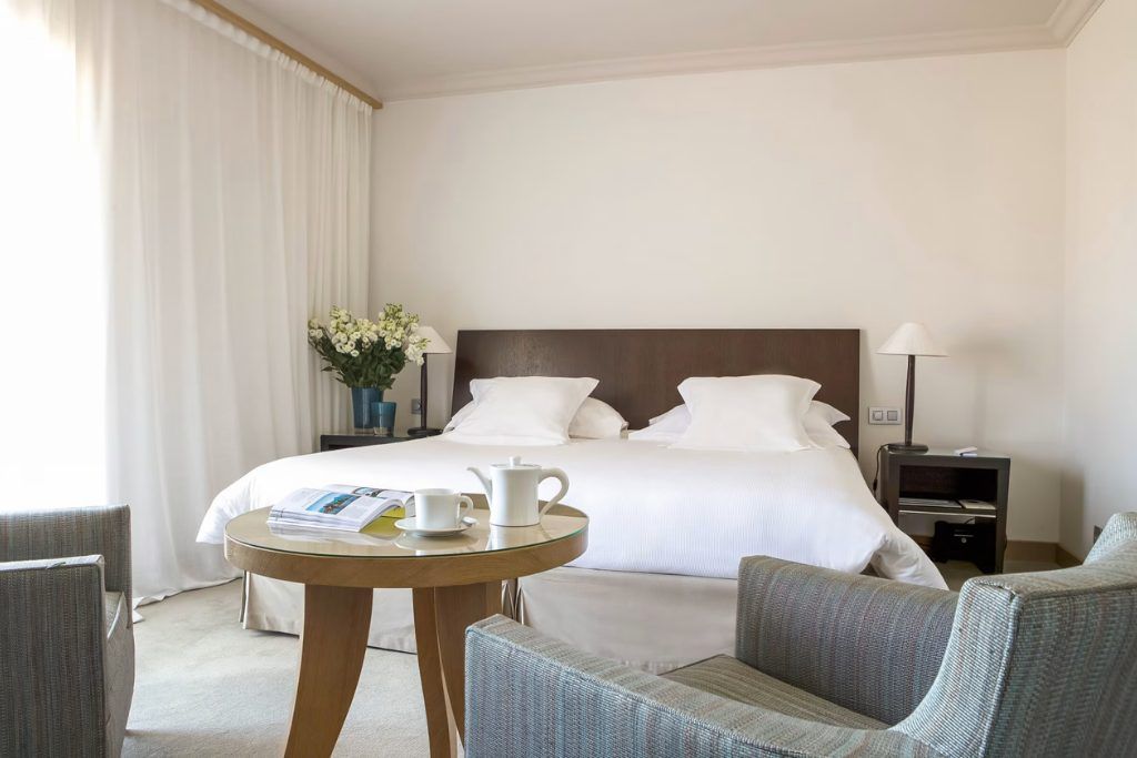 One of the simple romos with white accents at Hotel La Villa.