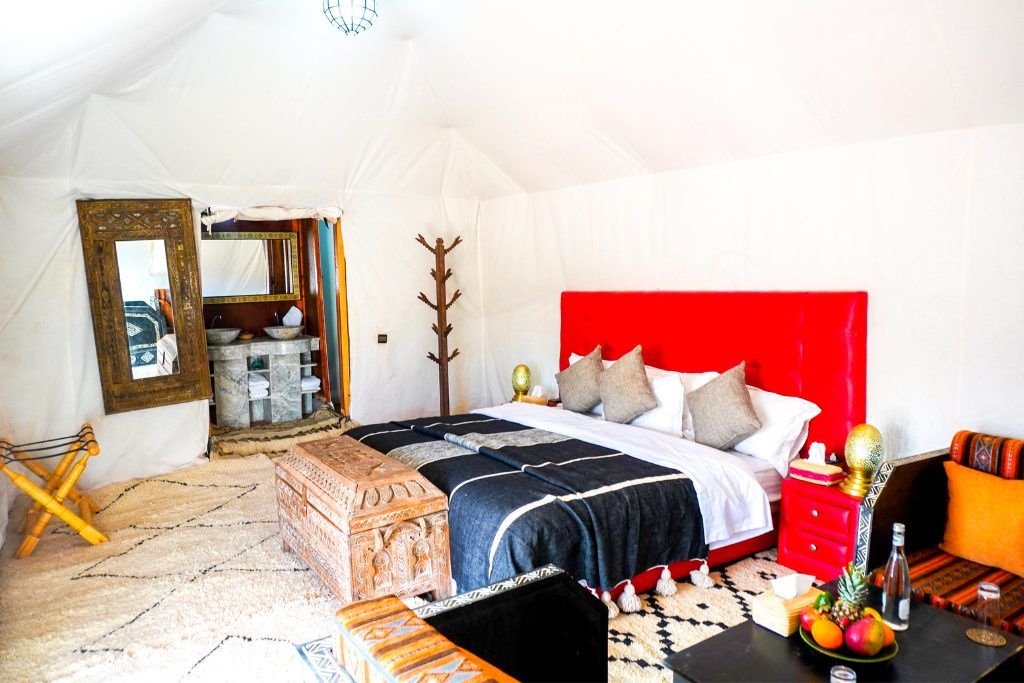 The interior of one of the tents at Private Desert Camp.