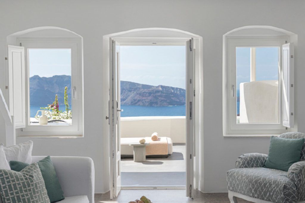 A private balcony attached to one of the rooms at Canavas Oia Suites.