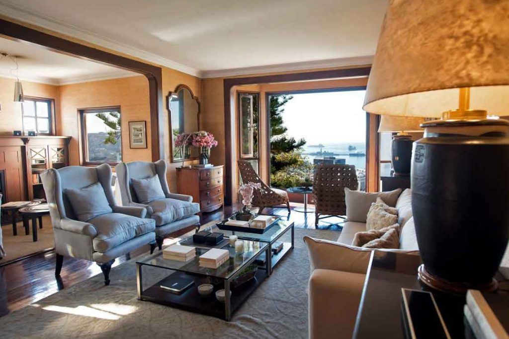 A view from a living area in Casa Higueras overlooking the lake.