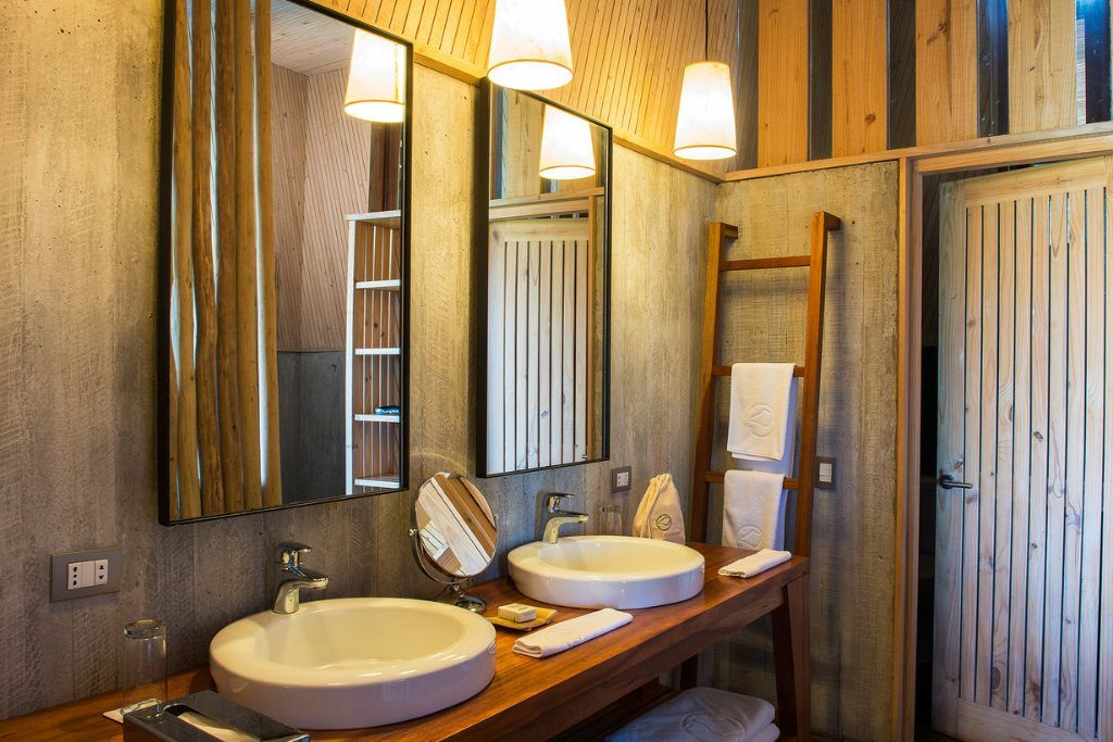 The bathroom in one of the rooms at Explora Rapa Nui.