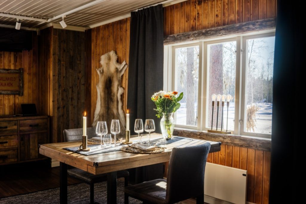 The dining room in the Logger's Lodge in Swedish lapland.