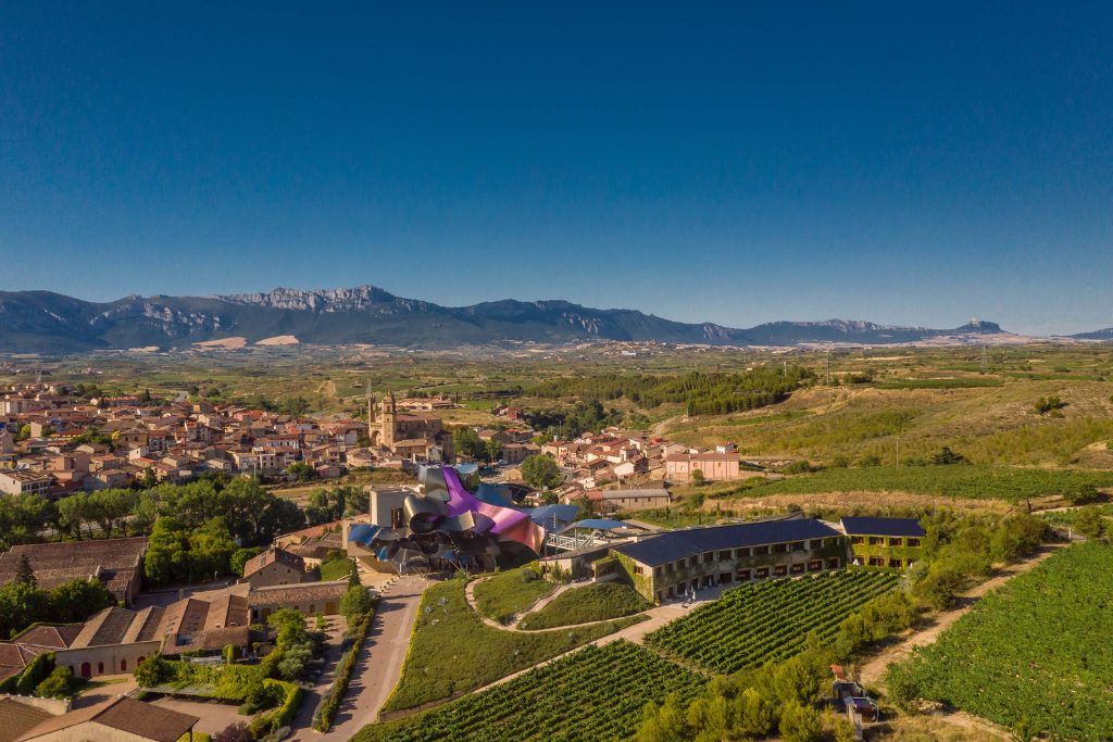 An aerial view of the expansive property at Hotel Marques de Riscal.