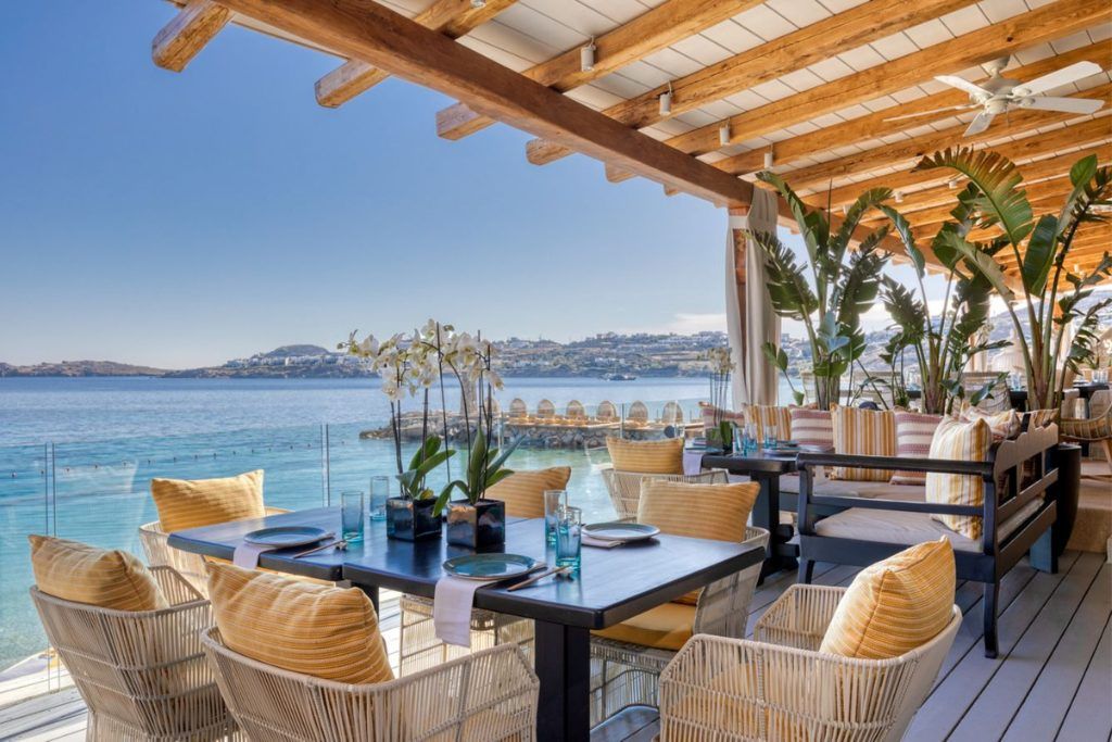 The outdoor dining area in the Santa Marina hotel in Mykonos.