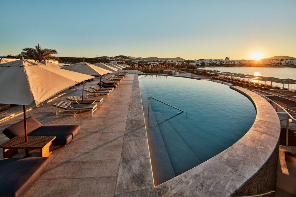 The outdoor swimming pool at Cosme in Paros.