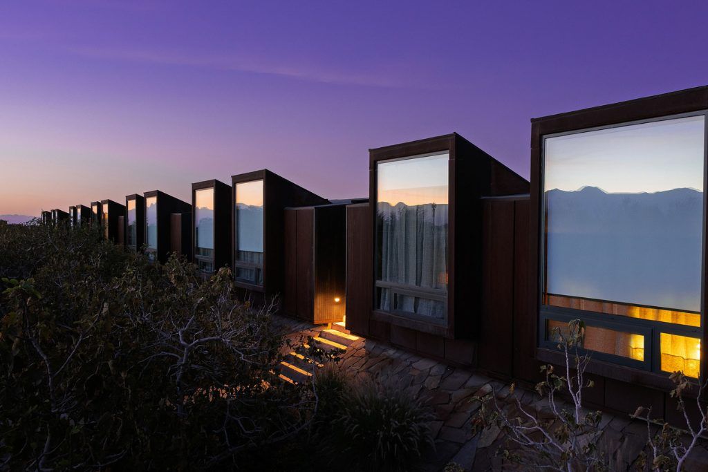 A nighttime view of the lodge at Tierra Atacama.