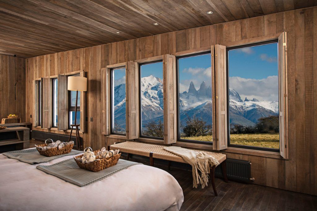 One of the rooms at Awasi Patagonia overlooking the mountains at Torres del Paine.