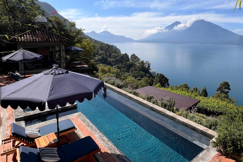 The infinity pool at Casa Palopo's private villa, overlooking the lake.