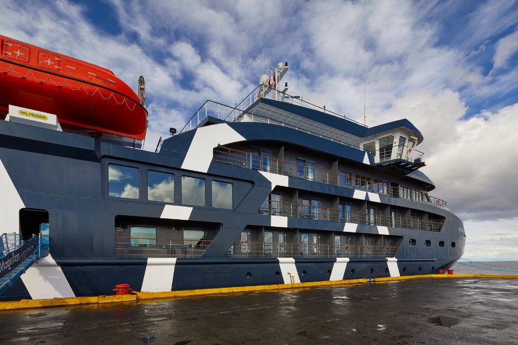 The exterior of the Magellan Explorer from land.