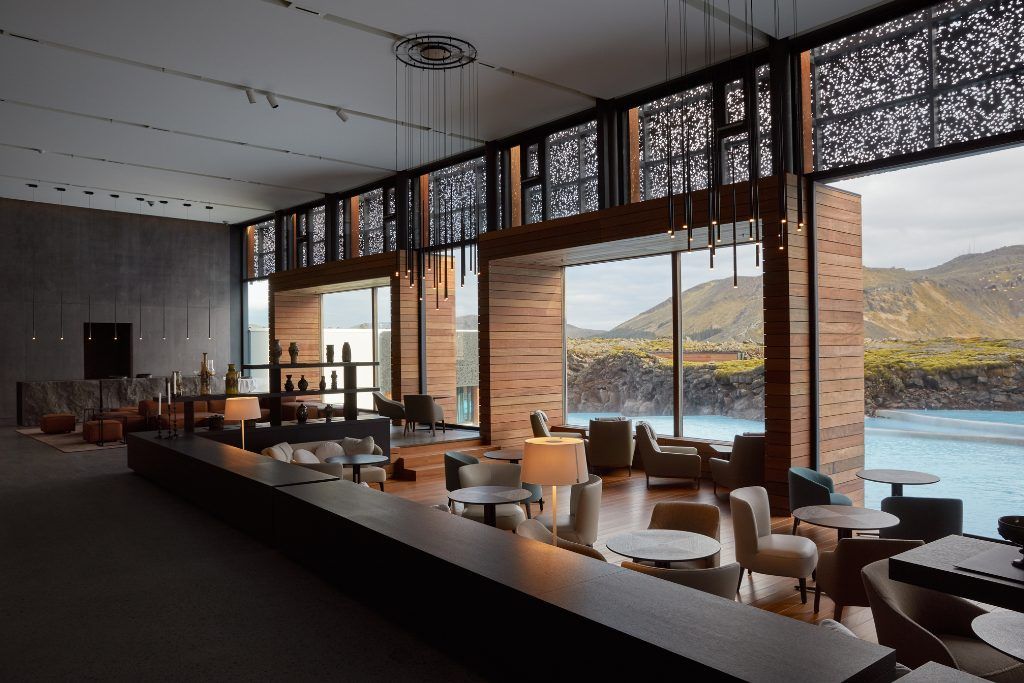 The dining room at the Retreat Hotel in the Blue Lagoon.