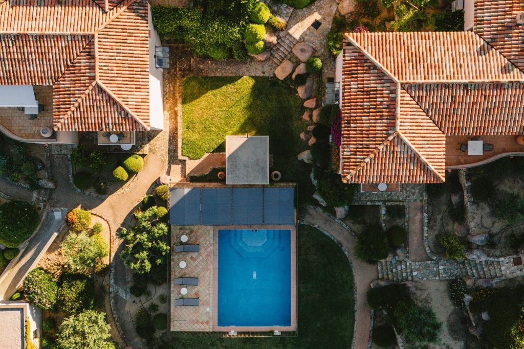 An aerial drone shot of Hotel La Villa.