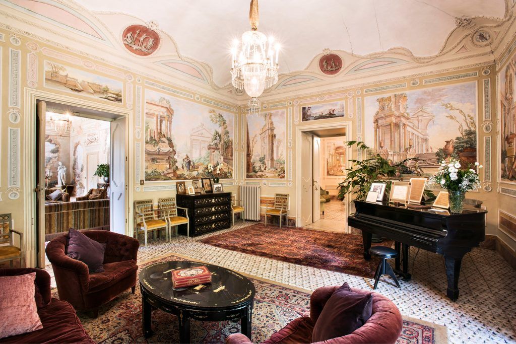 The piano in one of the common areas in Villa Tasca.
