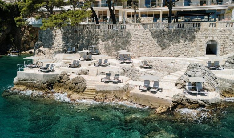 The rocky private beach at Villa Dubrovnik.