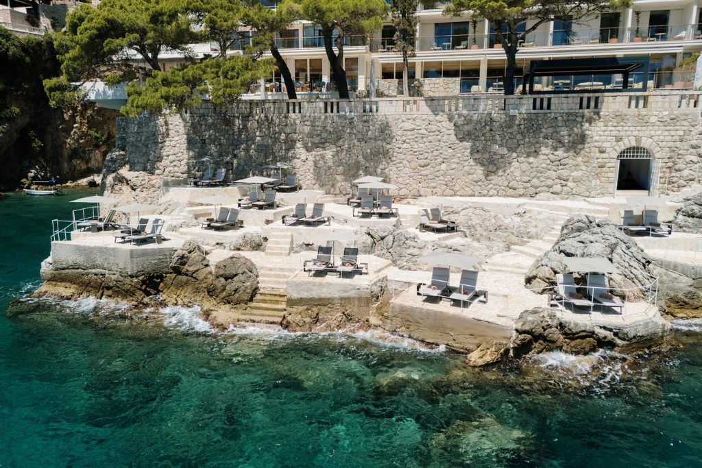 The rocky private beach at Villa Dubrovnik.