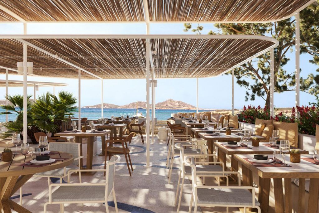 The outdoor restaurant at Cosme Hotel in Paros.