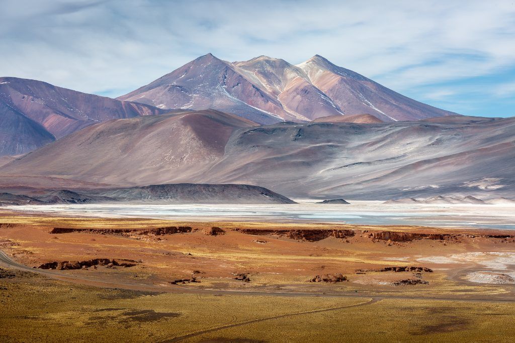 A view of the mountains and the plains in the Atacama Desert.