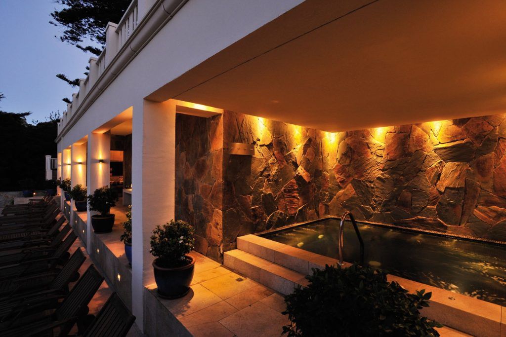 A dimly lit view of a jacuzzi at Casa Higueras.