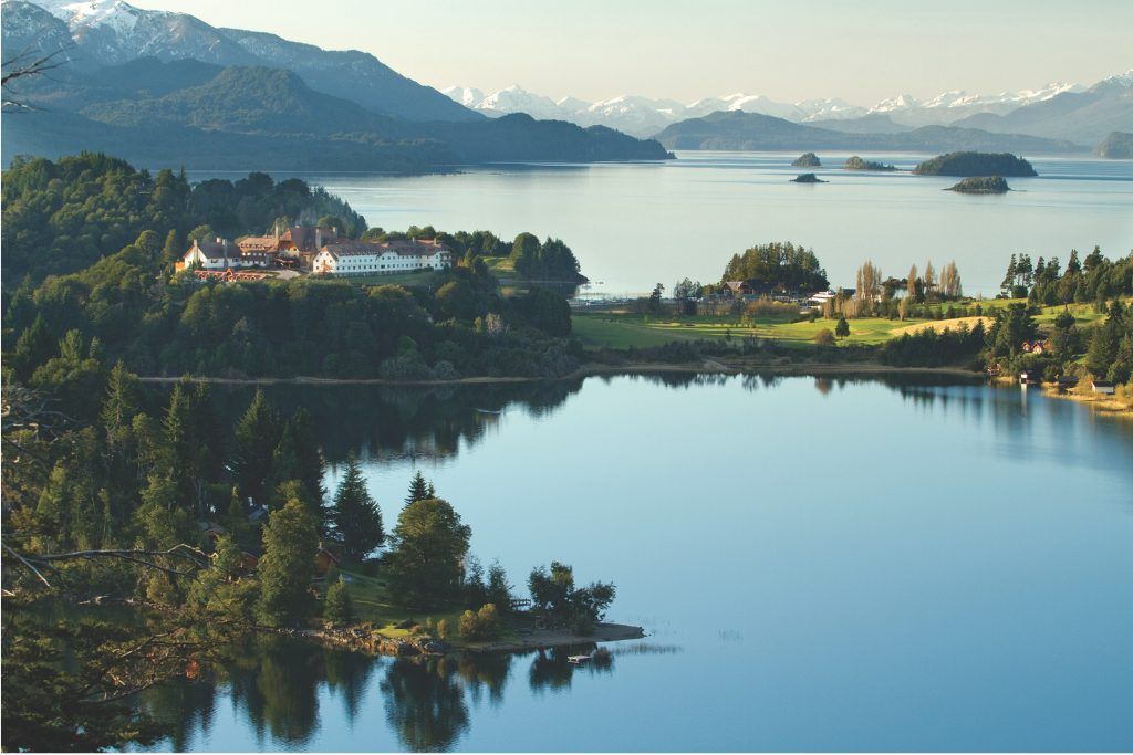 An aerial view of the Llao Llao resort and the lake district in Argentina.