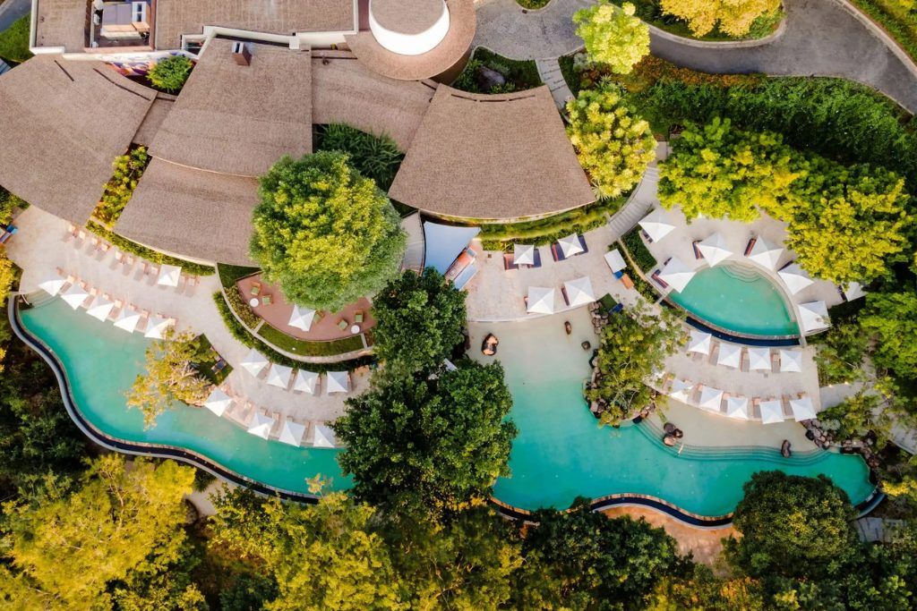 An aerial view of the swimming pools at Andaz on the Papagayo Peninsula.