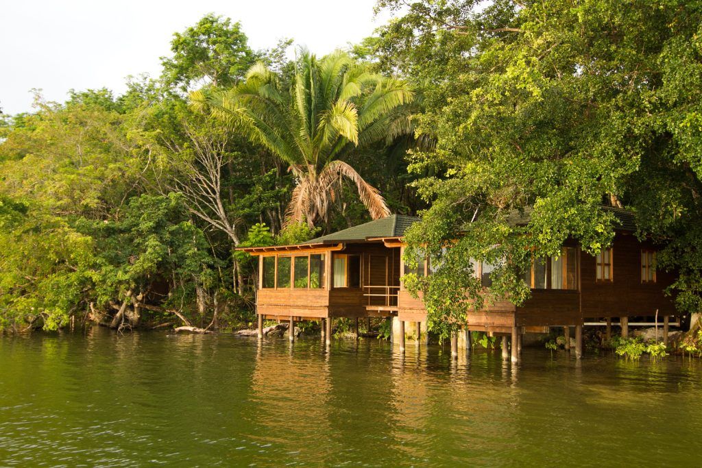An exterior view of the waterfront Las Lagunas Boutique Hotel