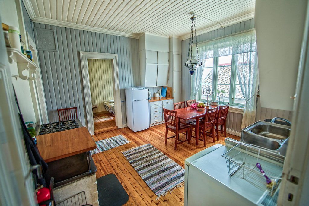The kitchen of a private lighthouse on a private island in Norway.