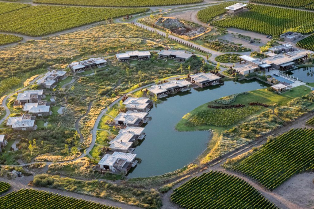 Aerial view of Vines Resort & Spa in Mendoza, Argentina.