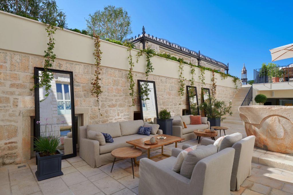 A patio outside the Palace Elisabeth on Hvar Island.