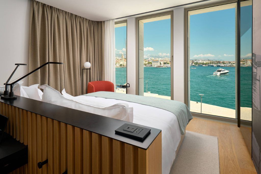 A view of the ocean from the window of one of the bedrooms at the Ambassador Hotel.
