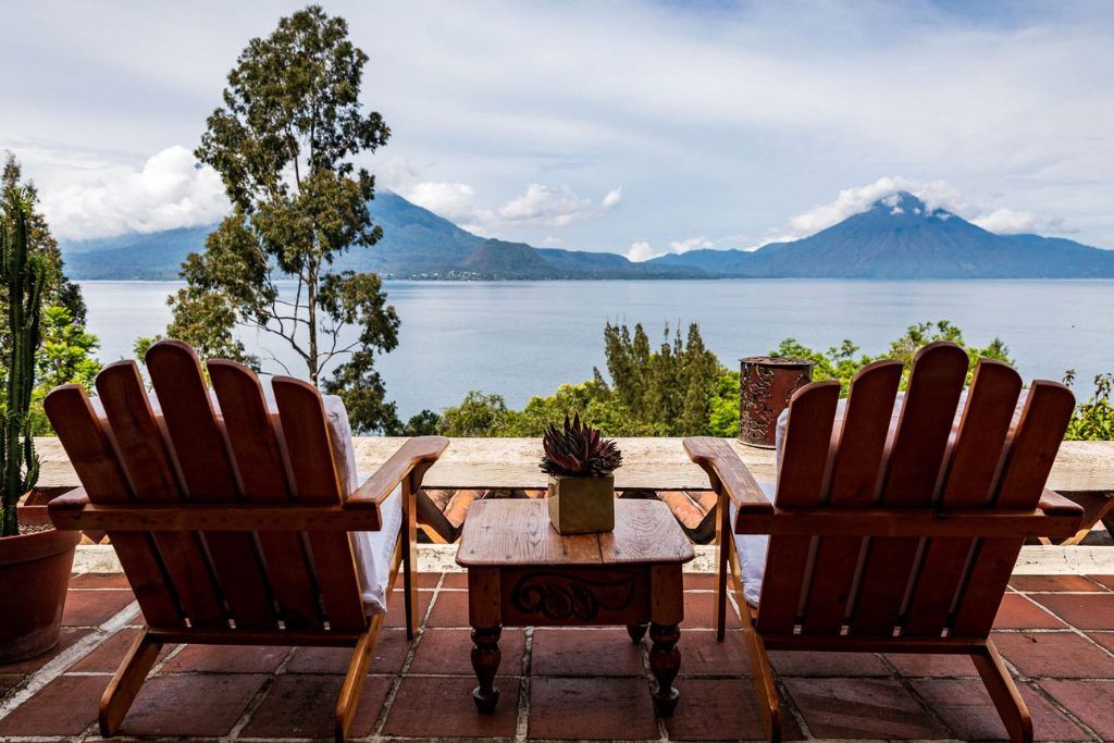 The patio overlooking Lake Atitlan at the private villa at Casa Palopo.
