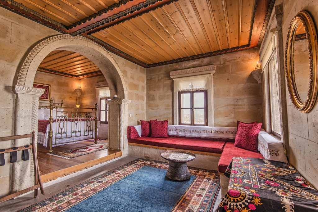 A living space in one of the rooms in the Museum Hotel.