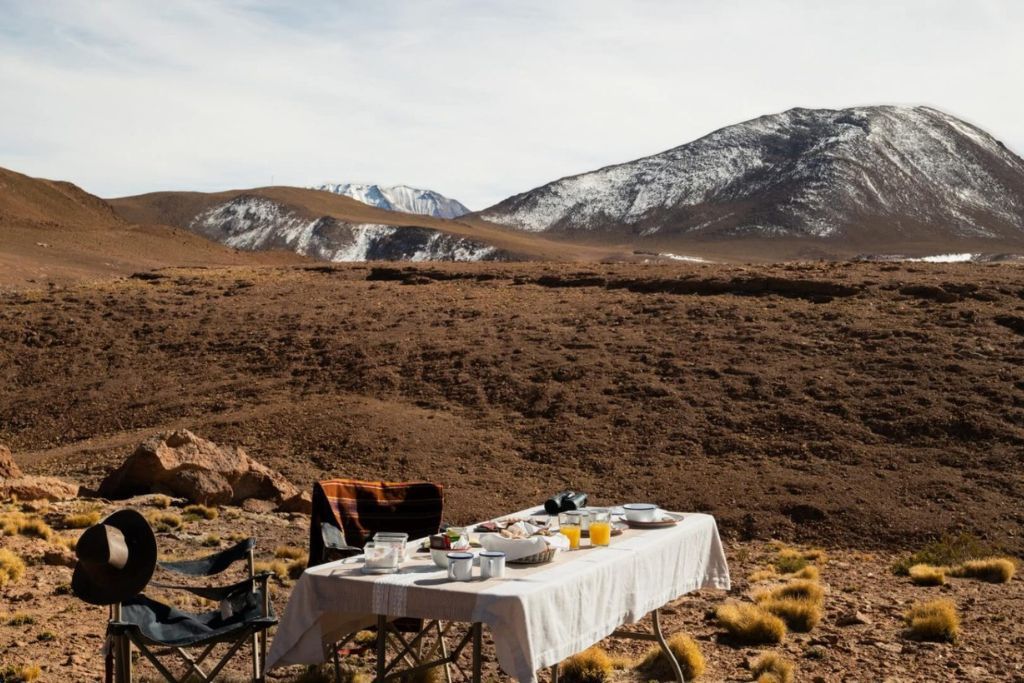 Private gourmet picnic set up in the Atacama at the luxury Awasi Lodge