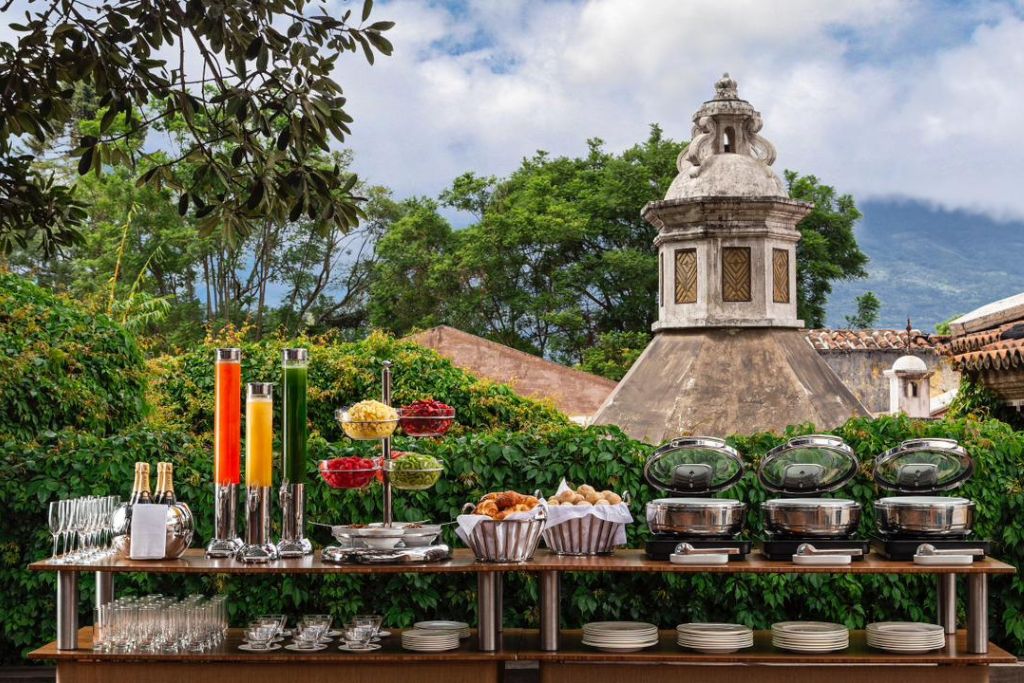 View of Antigua architecture during breakfast at El Convento in Antigua in Guatemala