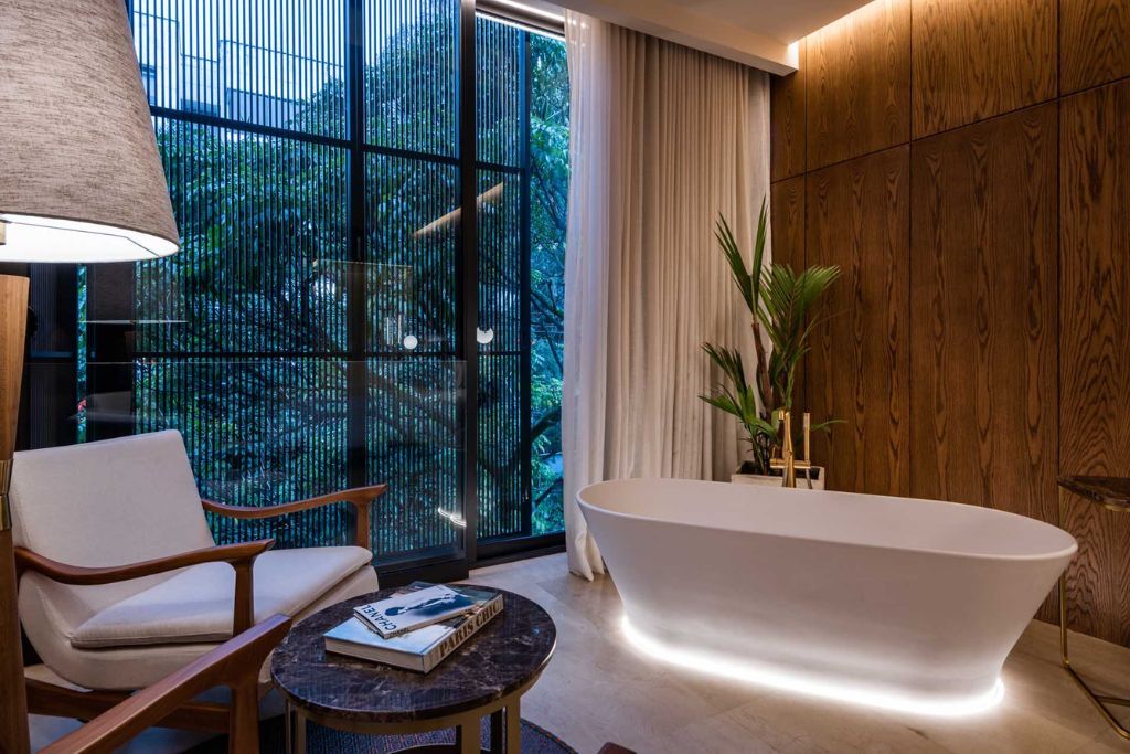 Beautiful bathroom in luxury suite at Elcielo hotel in Medellin