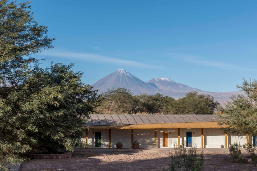 View of mountain peaks behind the Explora Atacama in Chile