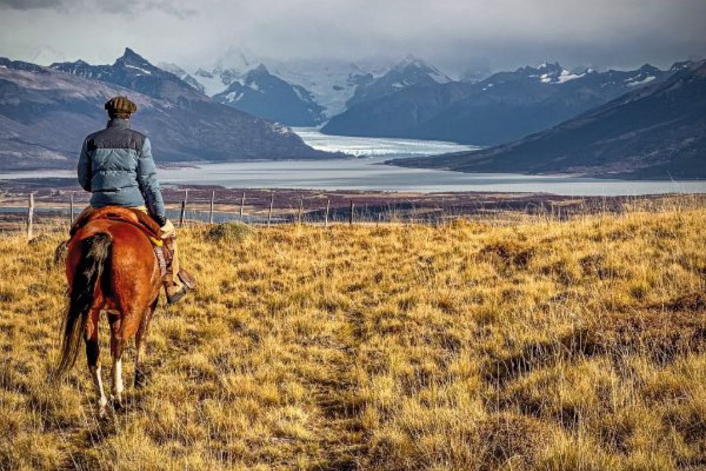 Man horseback riding in Patagonia from luxury accommodation