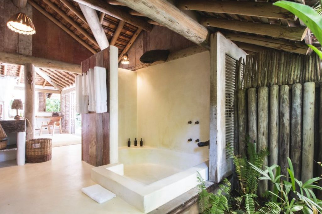 Luxury jungle bathroom at Uaxa hotel in Bahia in Brazil