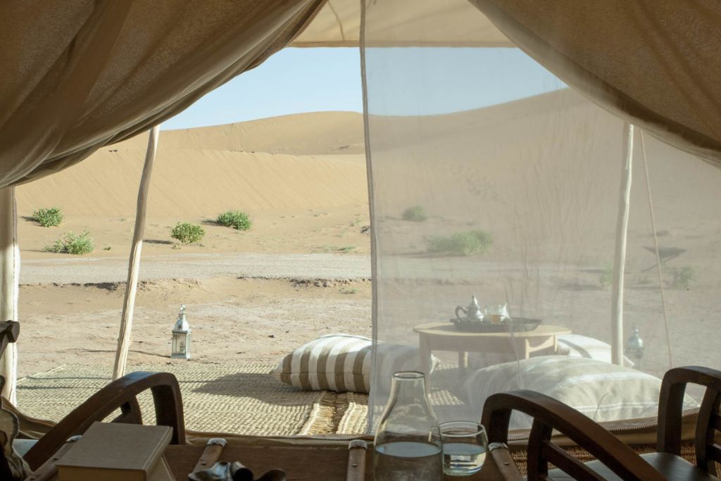 View of the Sahara Desert from luxury desert camp