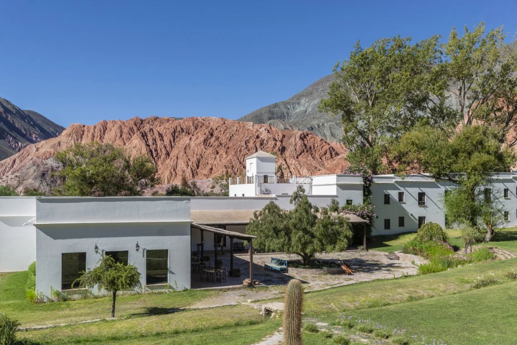 View of beautiful. Manantial del Silencio property at foot of mountains in Jujuy