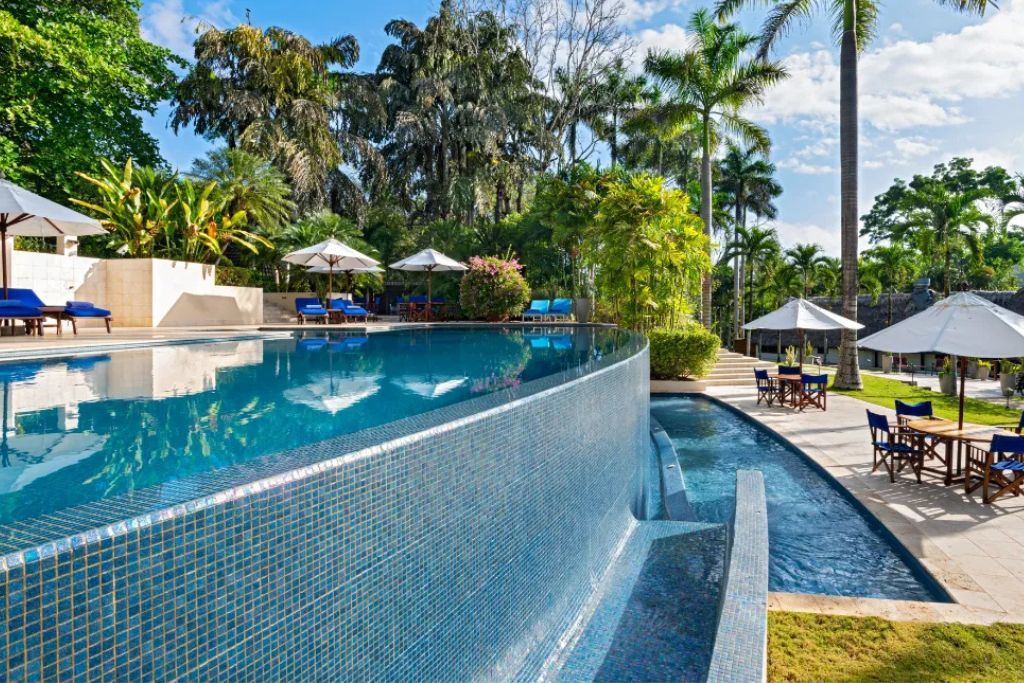 View of swimming pool at the luxury Chaa Creek hotel in Belize