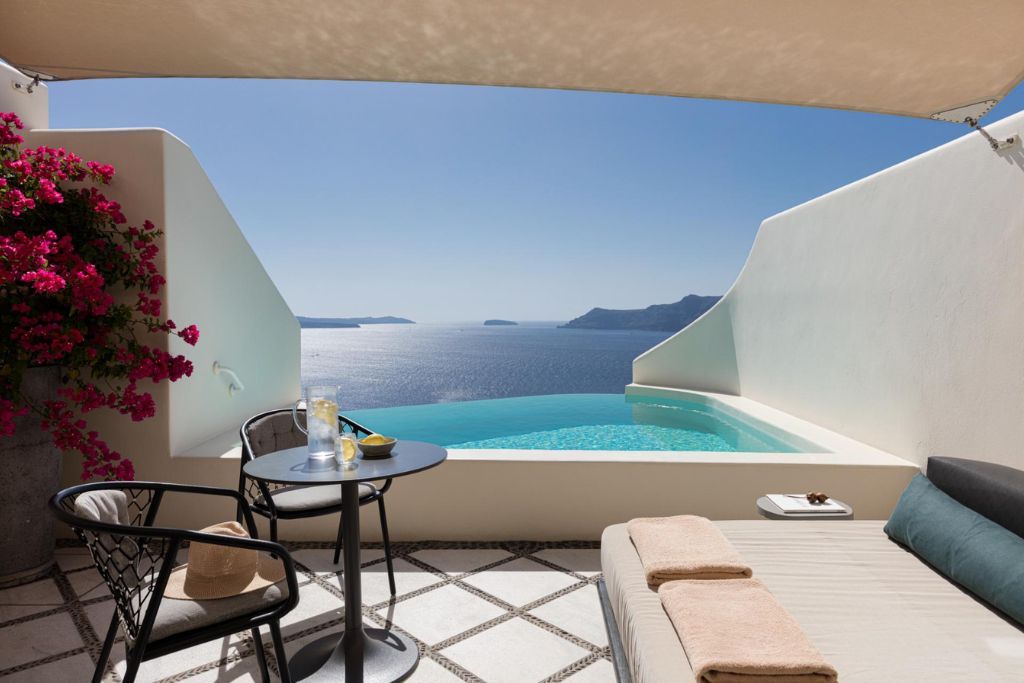 Private pool with ocean views at Canaves in Santorini